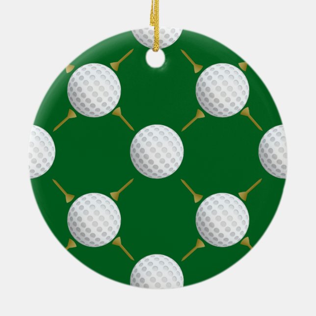 Ornamento De Cerâmica Bolas de golfe e Tees no Verde (Traseira)