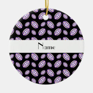 Ornamento De Cerâmica Bolas de rugby pretas conhecidas personalizadas