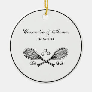 Ornamento De Cerâmica Bolas de tênis cruzadas vintage da raquete de