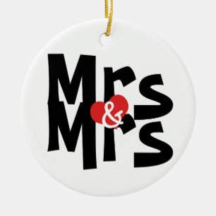 Ornamento De Cerâmica Bold Font Lesbian Casamento Sra. e Sra. Personaliz