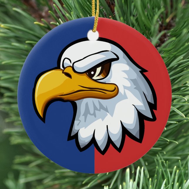 Ornamento De Cerâmica Bold Patriotic Cartoon Eagle Personalizado (Criador carregado)
