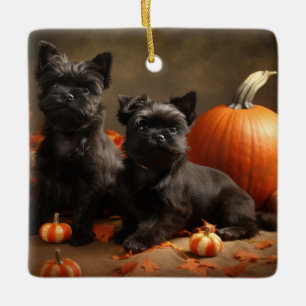 Ornamento De Cerâmica Boliche Francês Puppy Autumn Delight Pumpkin