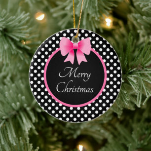 Ornamento De Cerâmica Bolinhas de Arco Rosa de Natal Bonitas