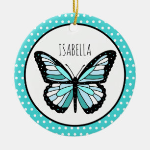 Ornamento De Cerâmica Bolinhas de borboleta teal personalizadas Natal