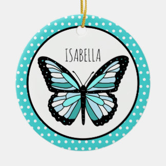 Ornamento De Cerâmica Bolinhas de borboleta teal personalizadas Natal
