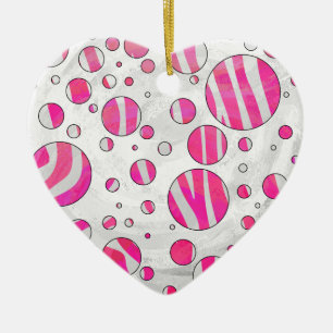 Ornamento De Cerâmica Bolinhas de Zebra Branca e Rosa