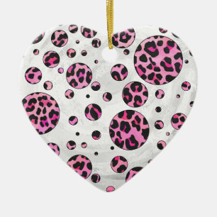 Ornamento De Cerâmica Bolinhas-leopardo Impressão preto e rosa-quente