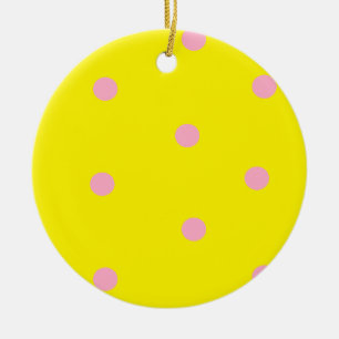 Ornamento De Cerâmica Bolinhas rosa em amarelo