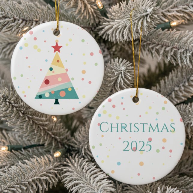 Ornamento De Cerâmica Bolinhas Whimsical Natal moderno (Personalized Pastel color polka dot Christmas tree Christmas ornament)