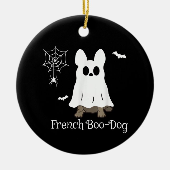 Ornamento De Cerâmica Bolinho Francês Halloween Dog Dift Francês (Frente)