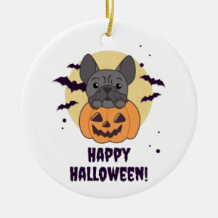 Ornamento De Cerâmica Bolinho Francês Pumpkin Cachorros Doce Feliz Hallo
