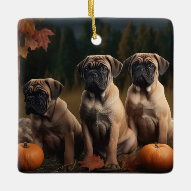 Ornamento De Cerâmica Bolmastiff Puppy Autumn Delight Pumpkin (Frente)