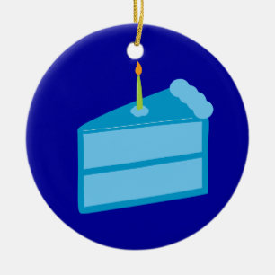 Ornamento De Cerâmica Bolo Azul de Aniversário