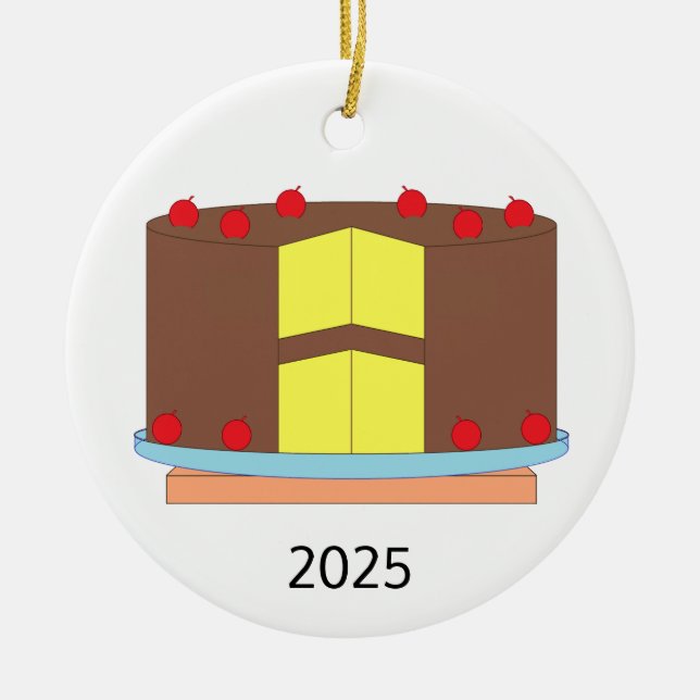 Ornamento De Cerâmica Bolo com Cerejas (Frente)