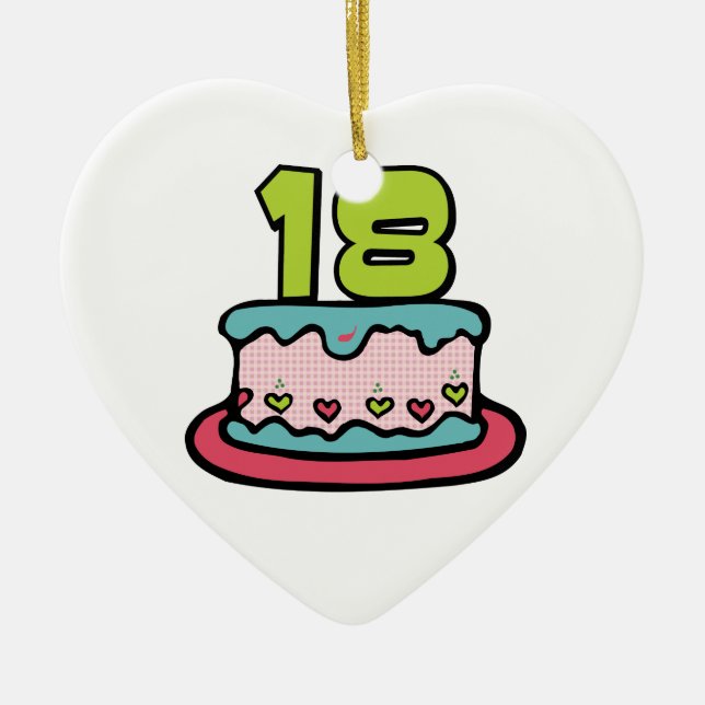 Ornamento De Cerâmica Bolo de aniversário das pessoas de 18 anos (Frente)