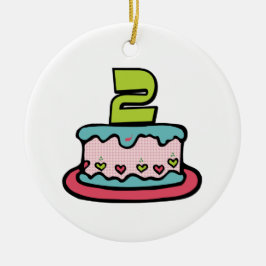 Ornamento De Cerâmica Bolo de aniversário de 2 anos