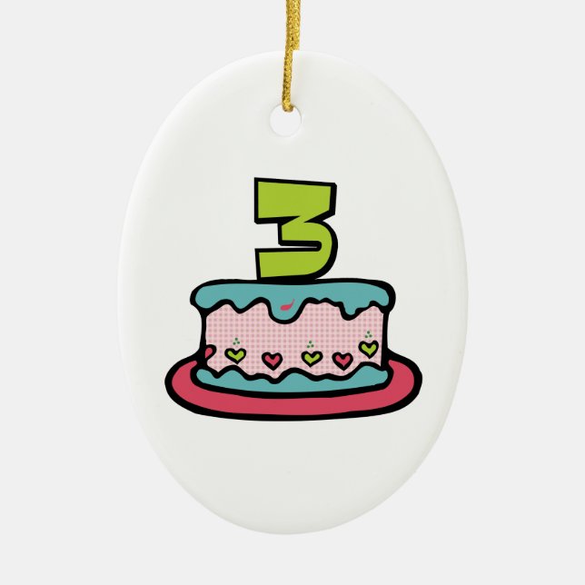 Ornamento De Cerâmica Bolo de aniversário de 3 anos (Frente)