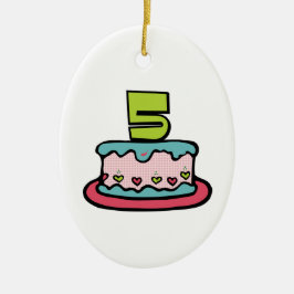 Ornamento De Cerâmica Bolo de aniversário de 5 anos
