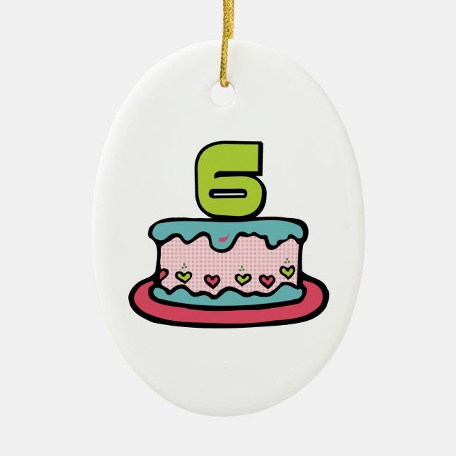 Ornamento De Cerâmica Bolo de aniversário de 6 anos (Frente)