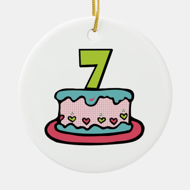 Ornamento De Cerâmica Bolo de aniversário de 7 anos (Frente)