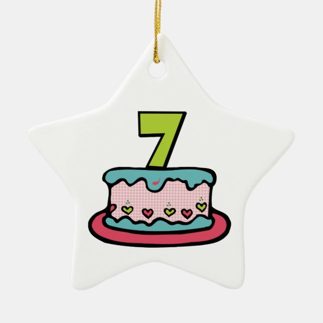 Ornamento De Cerâmica Bolo de aniversário de 7 anos (Frente)