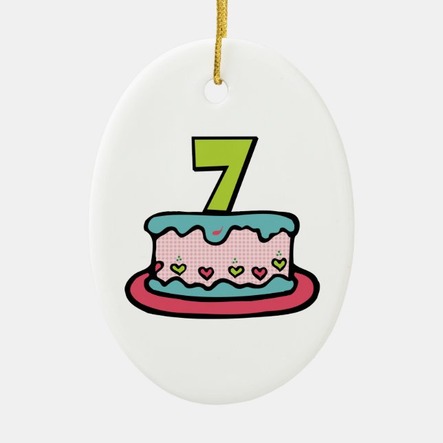 Ornamento De Cerâmica Bolo de aniversário de 7 anos (Frente)