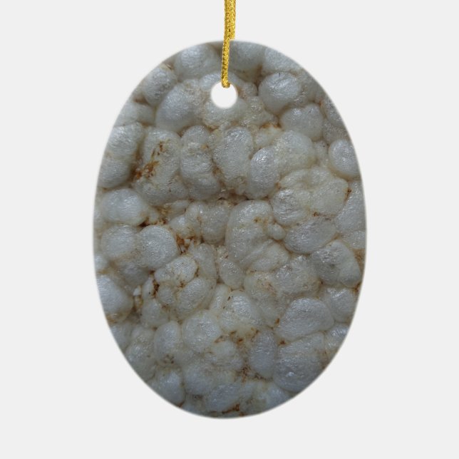 Ornamento De Cerâmica Bolo de Arroz, Comida Saudável, Snack Branco (Frente)