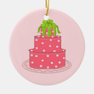Ornamento De Cerâmica Bolo de Designer com Bolinhas Cor-de-Rosa