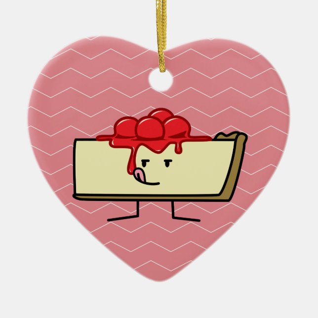 Ornamento De Cerâmica Bolo de queijo que lambe as cerejas que cobrem a (Frente)