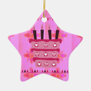Ornamento De Cerâmica Bolo Floral de Aniversário para a Impressão de Art