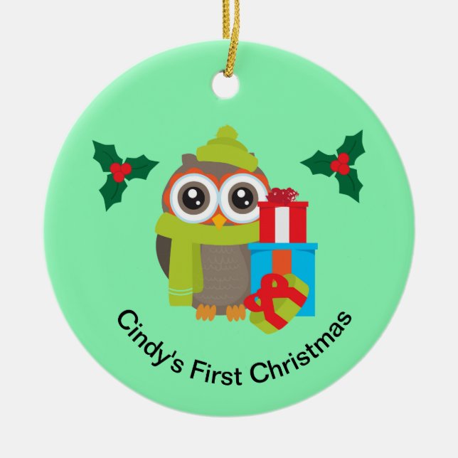 Ornamento De Cerâmica Bolsa de Coruja de Natal (Frente)