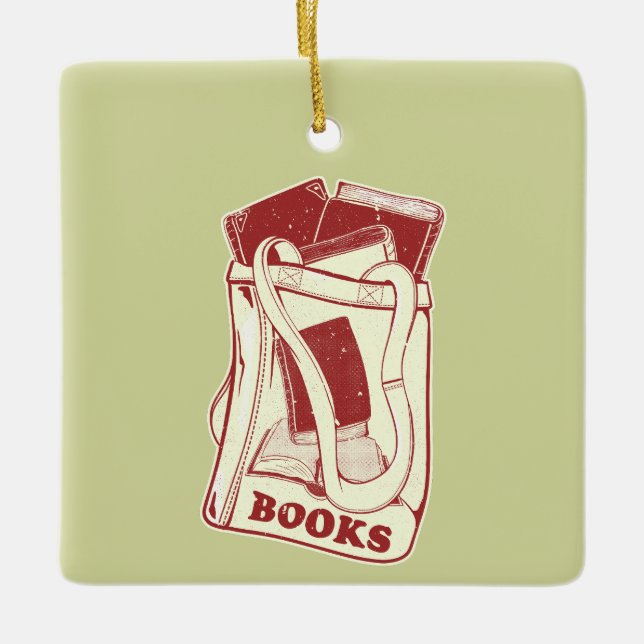 Ornamento De Cerâmica Bolsa de livros que adoro ler (Frente)