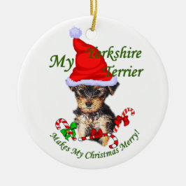 Ornamento De Cerâmica Bolsas de Natal de Yorkshire Terrier