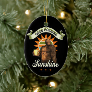 Ornamento De Cerâmica Bom Dia Sol Bigfoot Bebendo Café
