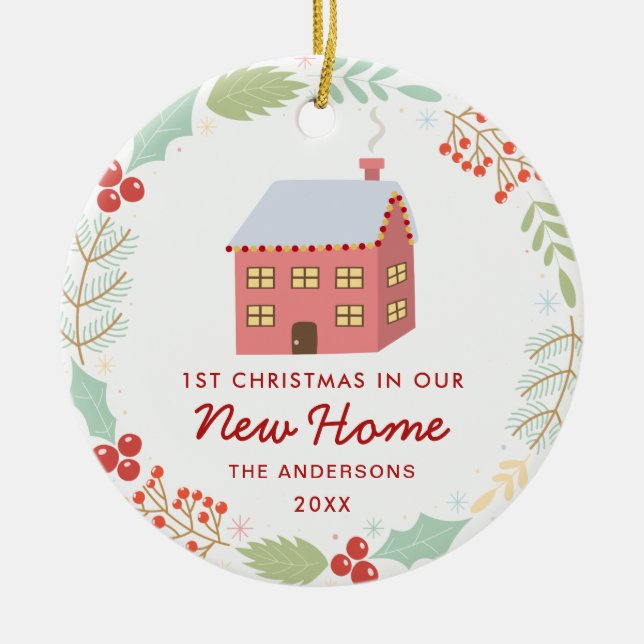 Ornamento De Cerâmica Bom Primeiro Natal Em Nossa Nova Casa (Frente)