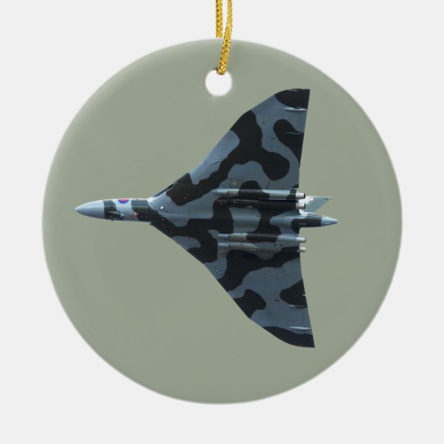 Ornamento De Cerâmica Bombardeiro de Vulcan em vôo (Frente)