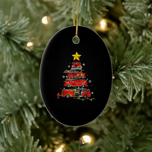 Ornamento De Cerâmica Bombeiro Caminhão Árvores de Natal Mulheres (Árvore)