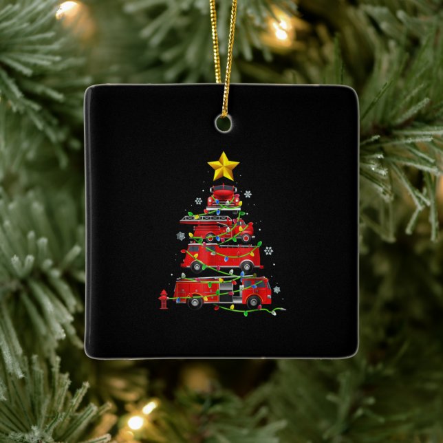 Ornamento De Cerâmica Bombeiro Caminhão Árvores de Natal Mulheres (Árvore)