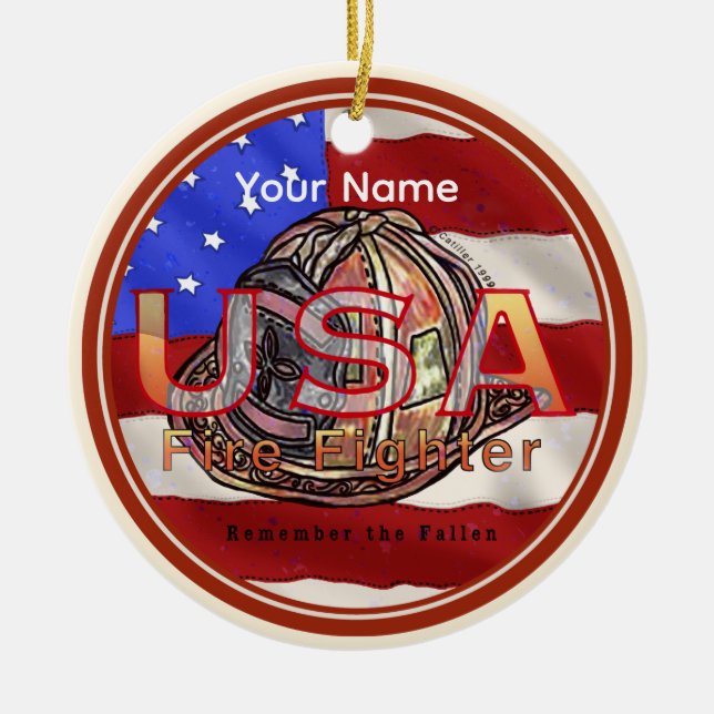 Ornamento De Cerâmica Bombeiro lembra-se dos caídos (Frente)