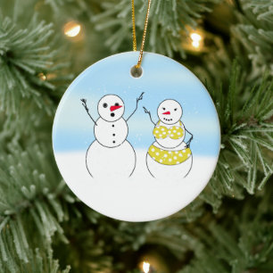 Ornamento De Cerâmica Bombeiros de neve de biquíni