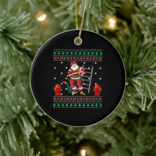 Ornamento De Cerâmica Bombeiros Fogueira De Natal Feio Meninas De Natal