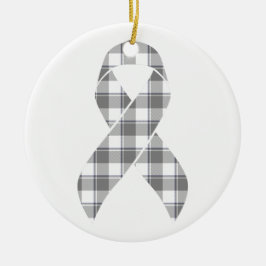 Ornamento De Cerâmica Bone Cancer Awareness Plaid Gray Ribbon
