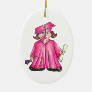 Ornamento De Cerâmica Boné de Graduação Escolar Cor-de-Rosa, Formando d