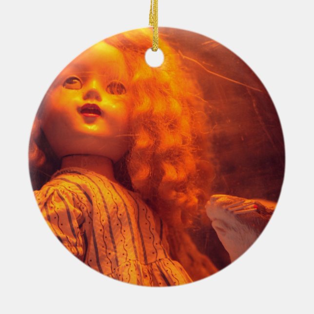 Ornamento De Cerâmica Boneca assustadora e rato (Traseira)