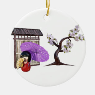 Ornamento De Cerâmica Boneca de Sakura com a árvore da parede e de