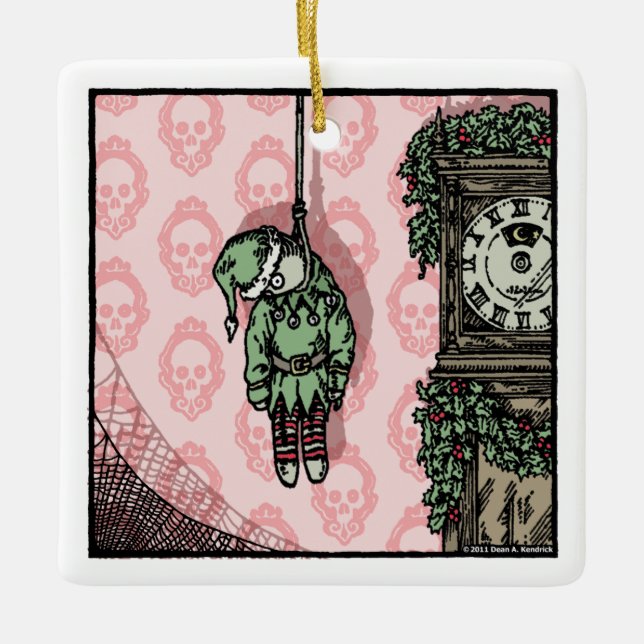 Ornamento De Cerâmica Boneca Elf Pega - Feriado do Gótico Pop (Frente)