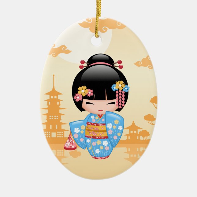 Ornamento De Cerâmica Boneca Maiko Kokeshi - Garota Geisha Japonesa Boni (Frente)