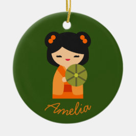 Ornamento De Cerâmica Bonecas japonesas de laranja-branca Kokeshi