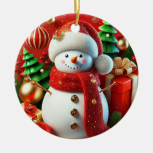 Ornamento De Cerâmica Boneco de Neve Alegre
