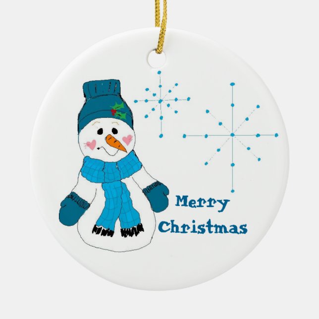 Ornamento De Cerâmica Boneco de Neve Azul (Frente)